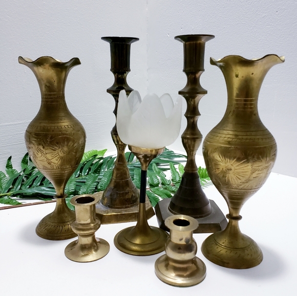 Vintage Other - Vintage large brass lot•Candle holders•India